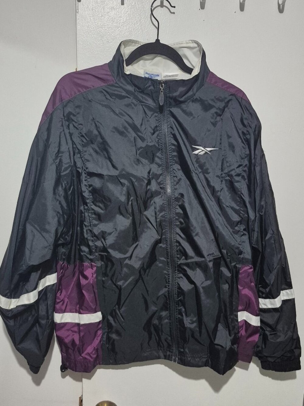 Vintage Reebok Men's XL Windbreaker Jacket Black Purple Colorblock